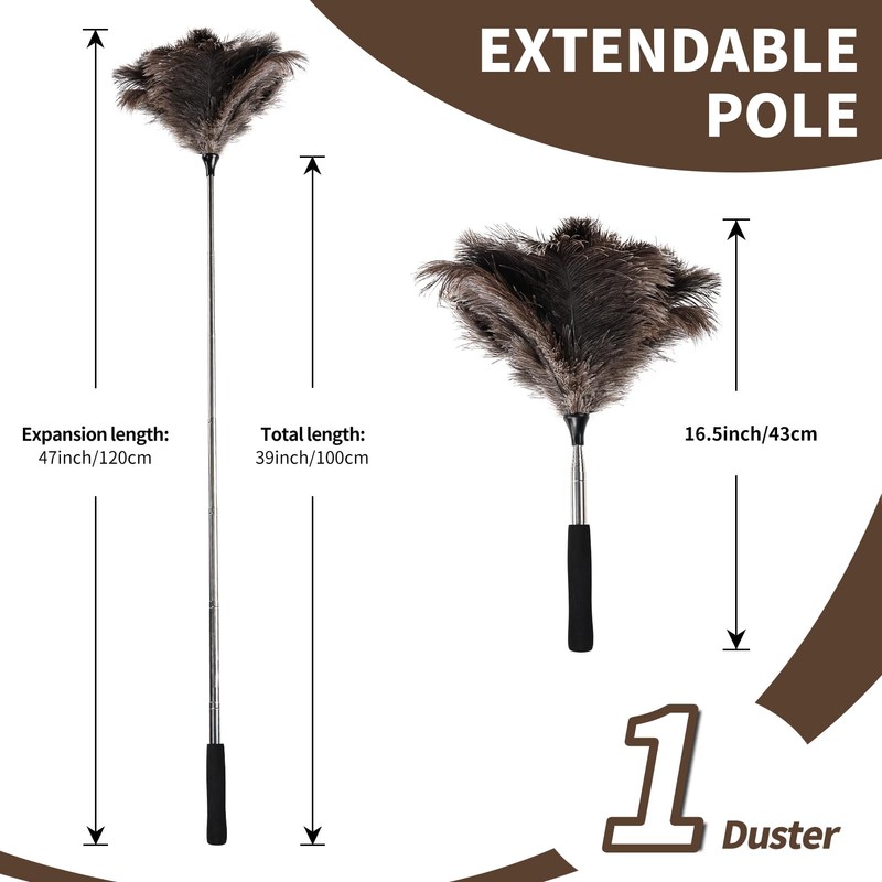 Ostrich Feather Duster 16.5-47Inch Reusable Fluffy Natural Detachable Ostrich Feather