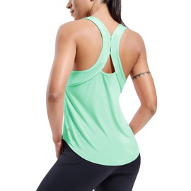 MIER Women's Dry Fit Tank Tops Workout Athletic Scoop Neck Sleeveless Tee Lightweight Polyester Running Shirts, Mint Green, L