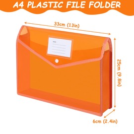 CHEPULA A4 Plastic Wallet Folders with Popper -Document Pockets with Button A4 Plastic Envelope Wallets Files A4 for School Office Home - Pack of 6
