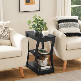 MAHANCRIS End Table with Charging Station, Side Table with USB Ports and Outlets, 3 Tier Nightstand with Storage Shelf for Small Spaces, Living Room, Bedroom, Black ETBK53E01