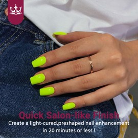 KQueenest Neon Green Gel Nail Tips - 300 Pcs Medium Square Press on Nails Kit, Pre-Applied Tip Primer Acrylic Fake Nails, Vibrant Pre-Colored Short Coffin Gel Tip Nails Extensions for DIY 15 Sizes