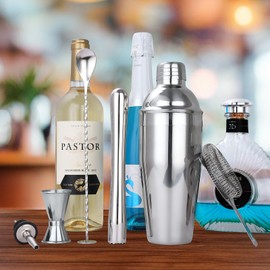 Foyucool 6 Pcs Cocktail Shaker Set with 25.4oz Shaker, Muddler, Strainer, Pourer, Mixing Spoon and Measuring Cup, Stainless Steel Bartender Kit, Bar Tools for Cocktail, Mojito, Home and Party