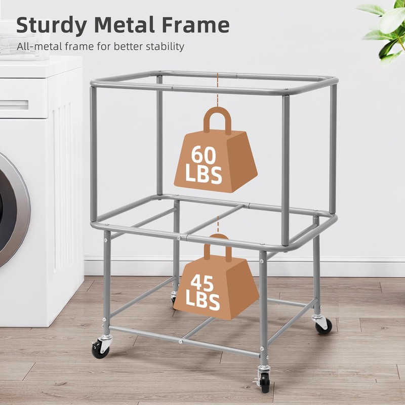 STORAGE MANIAC Rolling Laundry Cart with Storage Shelf, Heavy Duty