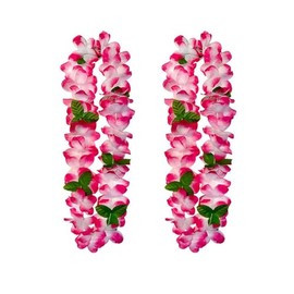 Hawaiian Garland Necklace Pack of 2 Hawaiian Tropical Party Decorations Hawaiian Hula Multicoloured Flower Garlands for Tropical Parties, Beach Parties, Night Bars and Beach Holidays, Pink