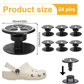 BCHKO 24 Pairs Crocs Replacement Crocs Studs and Buttons for Shoes Replacement Buttons and Pins in Black for Crocs and Crocs Style Shoes