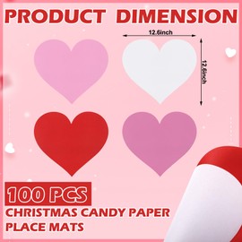 Eaasty 100 Pcs Valentine's Day Heart Placemats Disposable Heart Paper Placemats Bulk Valentine Red Heart Shaped Placemat for Valentine's Day Table Setting Wedding Home Dinner Holiday Party Decoration