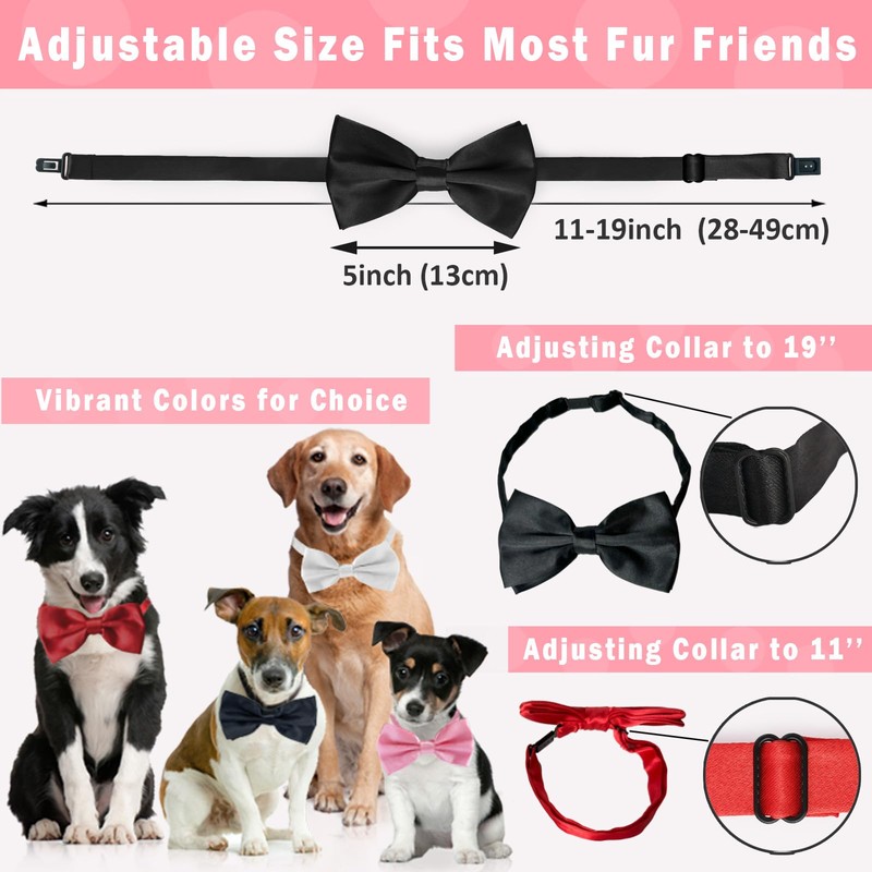 KOOLMOX Dog Bow Tie, Adjustable White Dog Collar Bow Tie