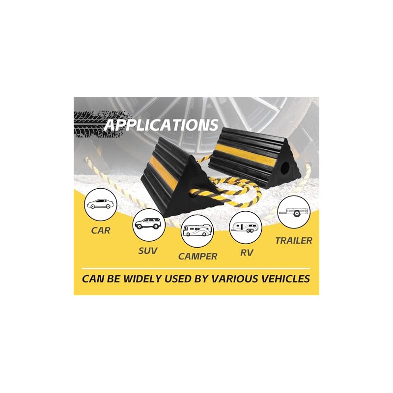 MaxxHaul 50019 Heavy Duty 3-Sided Rubber Wheel Chock with Yellow