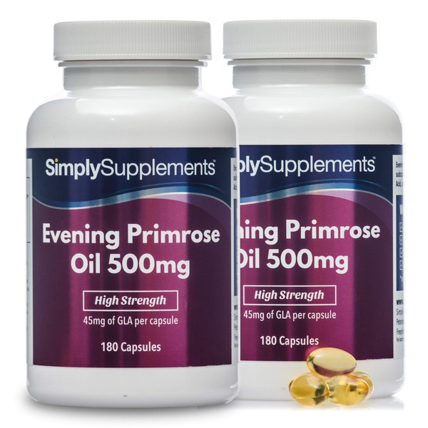 Evening Primrose Oil 500mg | 2X 180 Capsules | Cold Pressed Soft Gel Capsules | Contains Rich Concentrations of Gamma Linolenic Acid (GLA) | 100% Money Back Guarantee