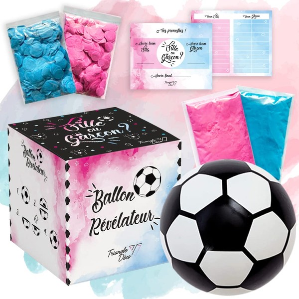 Pallone da Calcio rivelitore per Bambini e Bambine. Kit Completo per Baby Shower con 2 Confezioni di Polvere Colorata e 2 Pacchetti di coriandoli Rosa e Blu,per Bambini a Sorpresa
