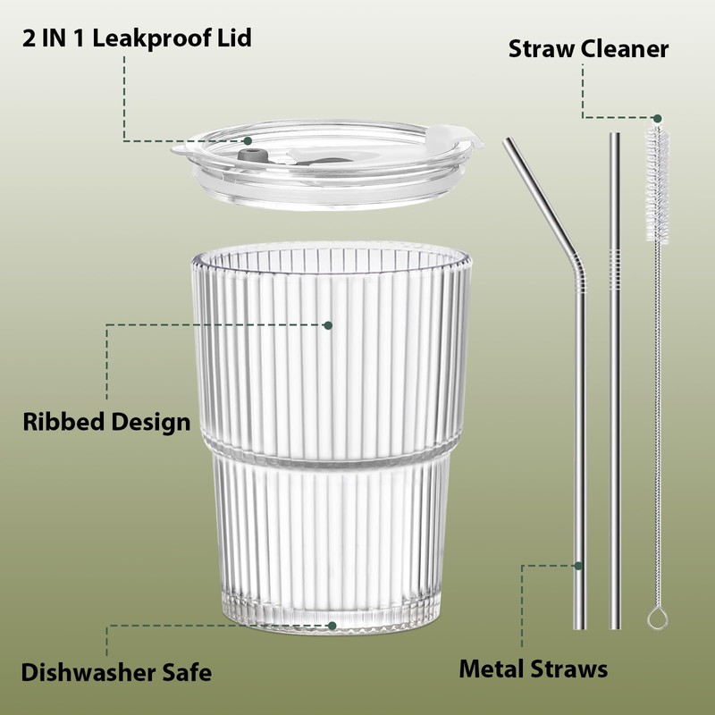 HIGIINC Iced Coffee Cups with Lids 4 Pcs, 13 OZ