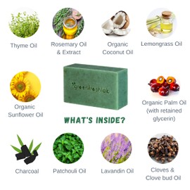 Greenfreshlab Thyme + Rosemary Soap Bar 85% Organic Ingredients, Natural Help for Sensitive Skin, Enriched with Patchouli Oil, Uplifting Aroma, Vegan & Cruelty Free, 4 oz