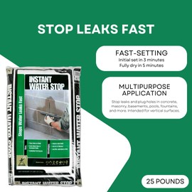 Akona Instant Water Stop - Stop Leaks in Concrete & Masonry, Plug Holes, & Stop Seepages, Great for Pools, Fountains, Cracks, & More, Dry in 3-5 Minutes, Bonds to Wet Surfaces (25 Pound, 1)