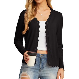 GRECERELLE Womens Lightweight Open Front Cardigan Sweater Button Down Long Sleeve Casual Knit Top Shrugs for Women Black-L