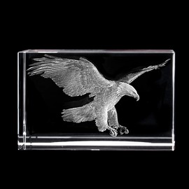 QSMYS 3D Eagle Laser Etched in Crystal Glass Cube Paperweight Bald Eagle Lover Gifts (Eagle 4)