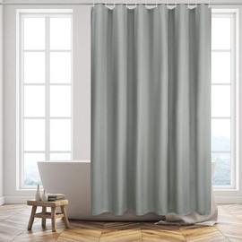 Furlinic Grey Waterproof Weighted Fabric Shower Curtain 78 inch Extra Long Curtain Liner Made of Mouldproof Polyester,Set with 12 ADS Hooks 180x200.