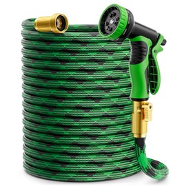 Garden Hose 50ft, Non-Expandable Water Hose with 10 Function Nozzles, Portable, Kink-Free, Outdoor and Garden Flexible Hose Pipe for Car Wash, Yard, Camper, Lawn, Lightweight Long Hose