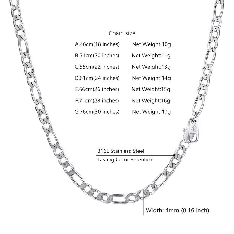PROSTEEL Smooth Figaro Chain Necklace Stainless Steel Chains Length 14-30