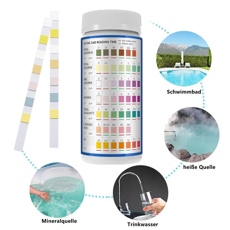 7 in 1 Pool Test Strips, Pack of 100 Test