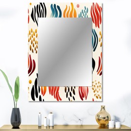 DesignQ Creamy Paisley Delight Floral Wall Mirror, Printed Cream Wall Mirror, Traditional Bathroom Wall Mirror, Decorative Floral Mirror - 30x40 Inches