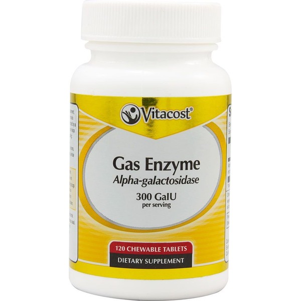 Vitacost Gas Enzyme Alpha-galactosidase - 300 GalU per Serving - 120 Chewable Tablets