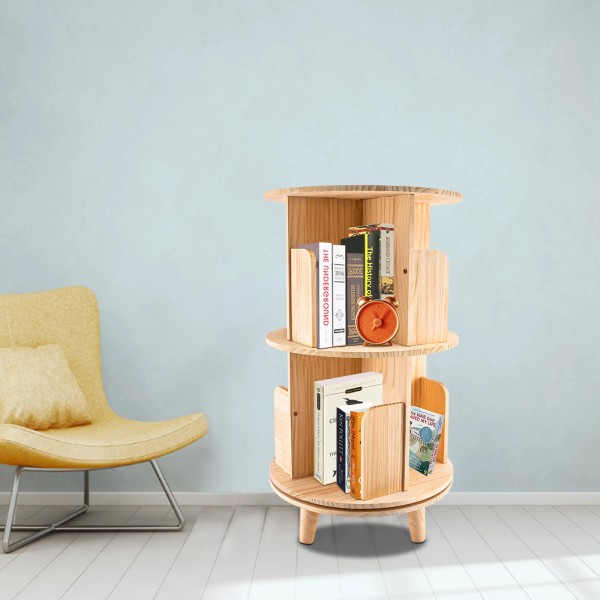 OCASAMI 360 Rotatable Bookshelf Wood Bookcase Storage Shelf Souvenir Book