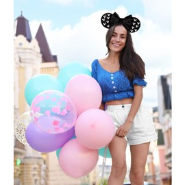 Roffiy Elegant Velvet Mouse Ears Headband with Velvet Bow & White Pearls Accents – Perfect for Birthdays, Parks, Travel & Costume Parties – Soft & Stylish Comfortable for Women & Girls(Black