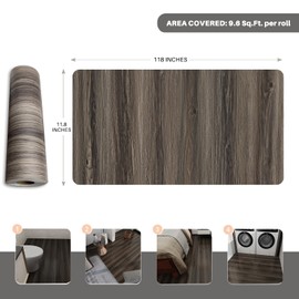 auxua Wood Grain Peel and Stick Floor Tiles – 11.8” Width, Full Roll Length of 118" – Versatile Design for Any Space, Self Adhesive Vinyl Flooring, Waterproof and Non-Slip Features