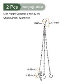 YOKIVE 2 Pcs Hanging Chains, 3 Point Holder Adjustable Extension Chains with 2 Size S Hook, Great for Flower Pots, Plant Basket, Lantern (Black, 12.99-Inch)