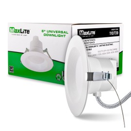 Maxlite RCF6T10WCS Universal Downlight 6 Inch LED Recessed Light - White, Canless, 2700K, 3000K, 3500K, 4000K, 5000K CCT Selectable, 120-277V, Dimmable to 10%, Wet Location Suitable, 107 Degree Angle