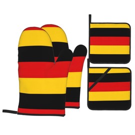 Germany Flag Insulated Kitchen Baking Four Piece Set, fit for Microwave Ovens Ovens and Outdoor Grilling
