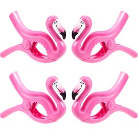 4 Pieces Beach Towel Clips Chair Holders Portable Towel Holders for Holiday Pool (Flamingo Style)