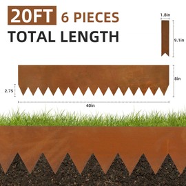 XYADX Weathering Steel Edging 6 Pack 40" L x 8" H Depth Corten Steel Landscape Edging Kit Rust Patina Finish, 20ft Total Metal Edging for Landscaping, Metal Garden Border & Lawn Edging
