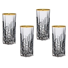 Godinger Highball Glasses Beverage Glass Cup Set, Goblets, DOFs Gold Rim Milana Set of 4 - Smoke