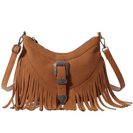 livelyfish Women Fringe Hobo Bag Faux Suede Shoulder Bag Retro Crossbody Bag Boho Purse with Adjustable Strap, Brown