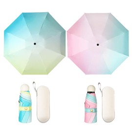 Aikelai Mini Travel Umbrella with Case,Small Folding UV Umbrella,Portable Compact Umbrella for Sun and Rain,Windproof Sun Umbrella (Pink)