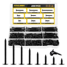 220 PCS #8 Truss Head Black Wood Screws Assortment Kit,FIXLINK High Hardness Wood Screws Set, Phillips Drive Assorted Screws, Contain 8 Size (2”,1-5/8”,1-1/2”,1-1/4”,1”,3/4”,5/8”,1/2”), Black