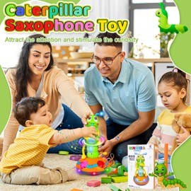 Electric Caterpillar Saxophone Toy, Wriggle Caterpillar with Music and LED Light, Sensory Toys for Babies, Funny Twisting Sing Dance Toy for Age 1 2 3 4+ Years Old Kids Toddlers Gifts