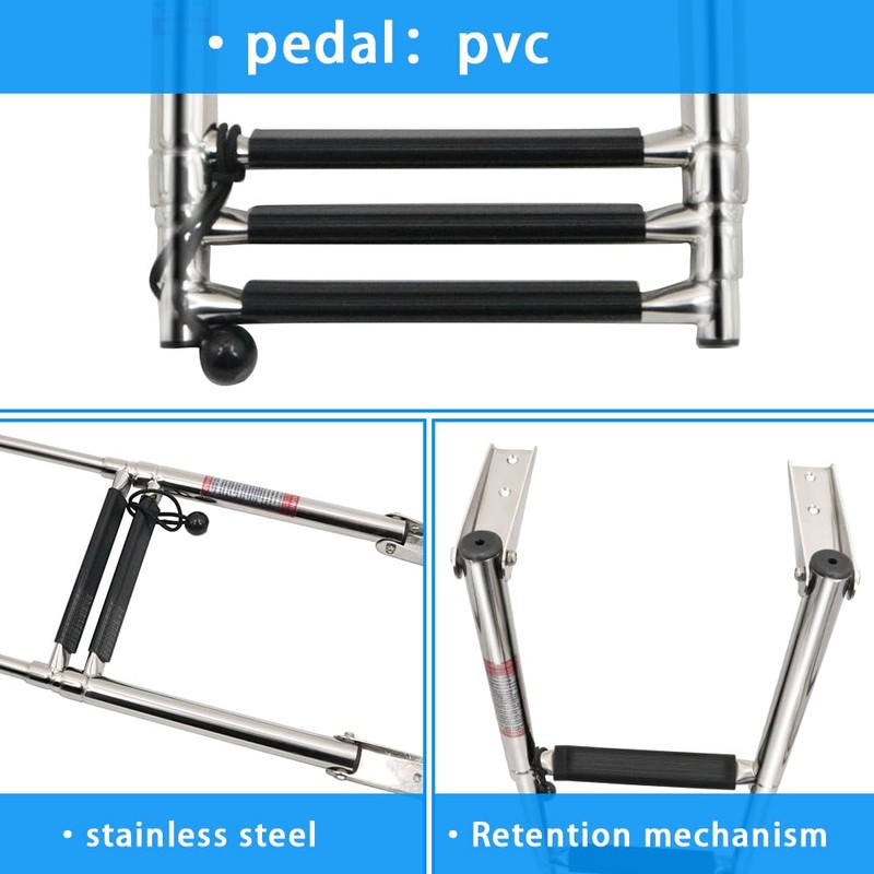 Mojiate Made 3 Step Ladder 316 Stainless Steel Telescoping Capacity