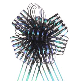 QUARKZMAN Pack of 5 10 cm Gift Bows Organza Large Train Bow Metallic Gift Wrapping Ribbon Chiffon Yarn Black for Wedding Basket Gift Christmas Valentine's Day