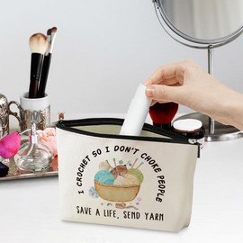 Cute Funny Crochet Makeup Bag Knitting Cosmetic Bag Travel Toiletry Bag for Christmas Birthday Crochet Gifts for Crocheters Crochet Stuff Knitting Gifts for Women Crafters Knitters Female Friends