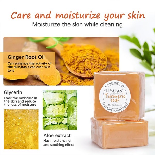 LIYALAN Turmeric Soap Bar(3.88 oz / 2 Bars) for Face