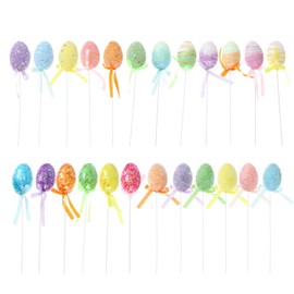 Kisangel 24pcs Foam Easter Egg Picks Decorative Sticks Glitter for Table Home Wreath Crafts Boutique DIY Craft Supplies