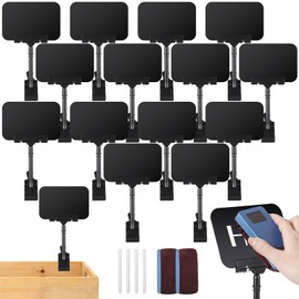 30 Pack Rotating Clip Sign Holders, Clip Holder Chalkboard Sign Price Tag Display, Erasable Black Plastic Sign Clip, Reusable Chalkboard Sign with Markers & Erasers for Cafe Store