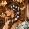 10Pcs Blue Flower Hair Pins,Rhinestone U-Shaped Bridal Hair Accessories