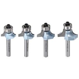 sourcing map Roundover Router Bit Set 1/4 Shank 3/16" 5/32" 1/4" 5/16" Radius Tungsten Steel Tipped Edge Rounding Over Bit with Bearing Guide, Woodworking Milling Tool, Light Blue