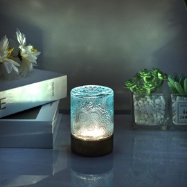 GZWANHANGMY Mini Soft Warm Light Lamp Battery Operated Portable Night Light with Timer, Small Glass Vintage Dim Sleep Nightlights, Battery Powered Wireless Night Lights for Adults (1), Blue, M2-1-6