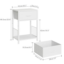 YAUKOMEL Nightstand Set of 2,End Table with Fabric Drawer,Side Table Set of 2,Storage Shelf,Bedside Table with Open Shelf,Sofa Table for Living Room,Bedroom,Small Space White CTG70W-2