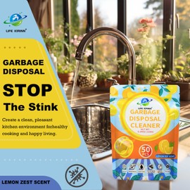 LIFE KIRINN Garbage Disposer Freshener,Sink Disposal Odor Eliminator,50 Count Lemon Scented Deodorizer Drops,Kitchen Sink Freshener Pods