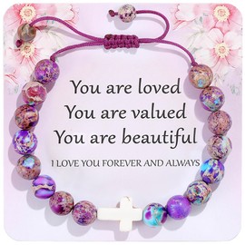 YUCSAWJK Natural Stone Butterfly Cross Heart Sunflower Pendant Bracelet Suitable for Christmas New Year Valentine'S Day Birthday Bracelet Gifts (5, Emperor's Stone (Cross))